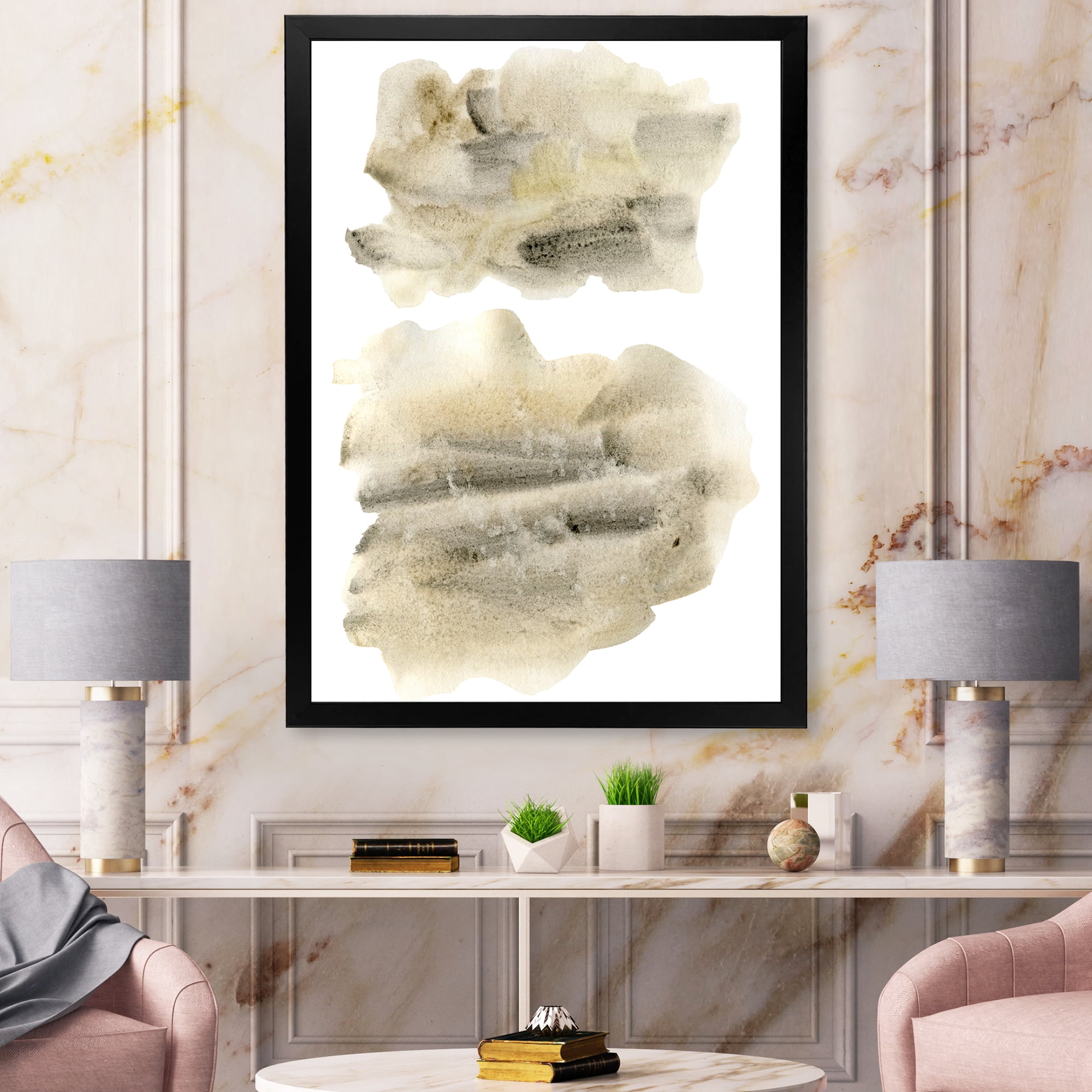 Designart 'Beige and Black Clouds' Modern Framed Art Print