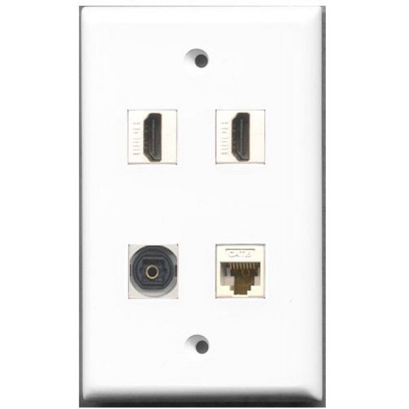 RiteAV - 2 Port HDMI 1 Port Toslink 1 Port Cat6 Ethernet White Wall Plate