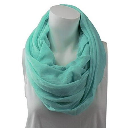 Womens Fashion Infinity Scarf - Pop Fashion Womens Infinity Lightweight Scarf Solid Color Scarf with Frayed Edges - Teal Mint