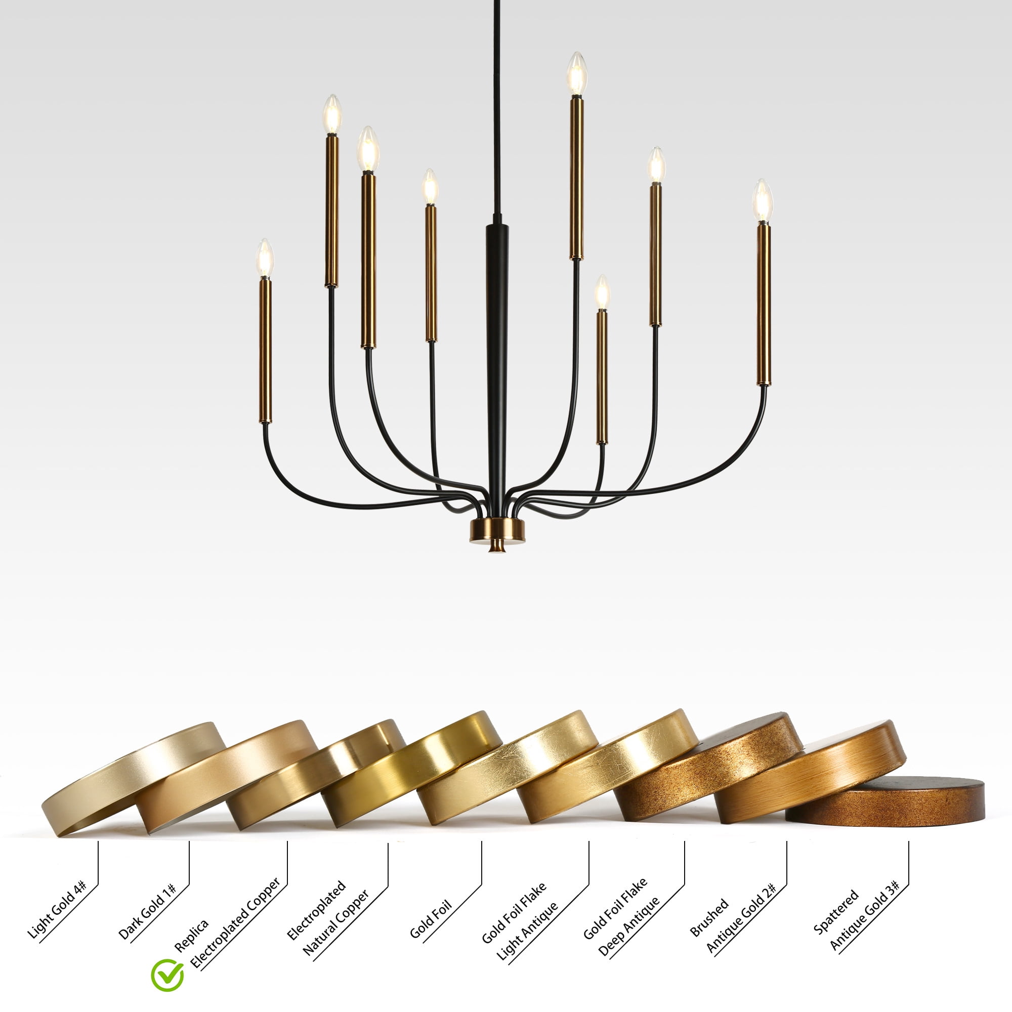 LNC Modern 8-Light Black and Gold Chandelier, Oversized Adjustable Ceiling Light for Dining Room