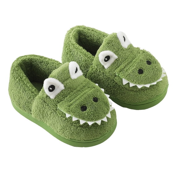 Baby Slippers Toddler Boys Winter Slippers Cute Dinosaur Warm House Slippers Bedroom Indoor Shoes Size 1T-5T Green