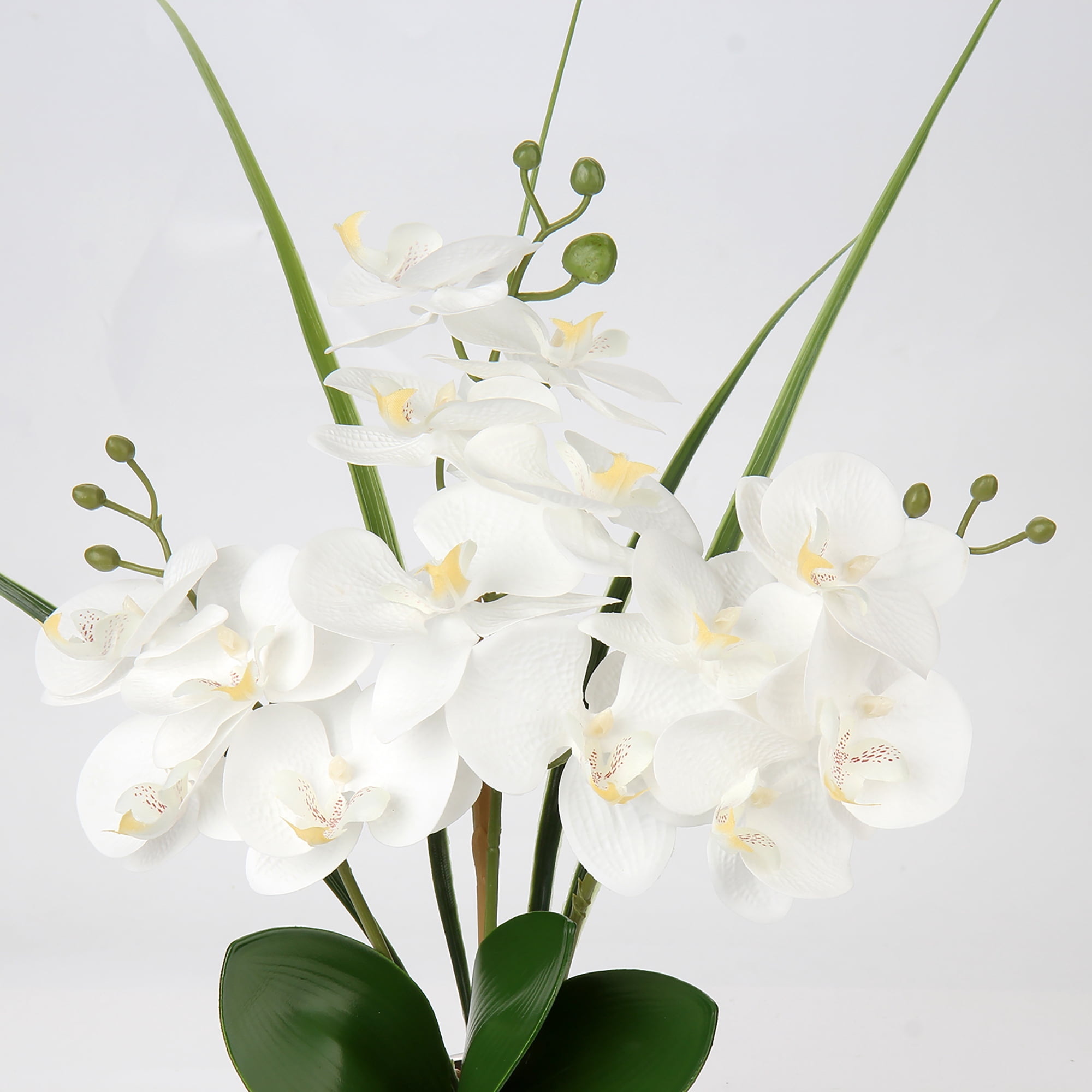 20'' Orchids Artificial Flowers, White Faux Orchid Flowers with Silver Vase Realistic Phalaenopsis Flowers for  Home
