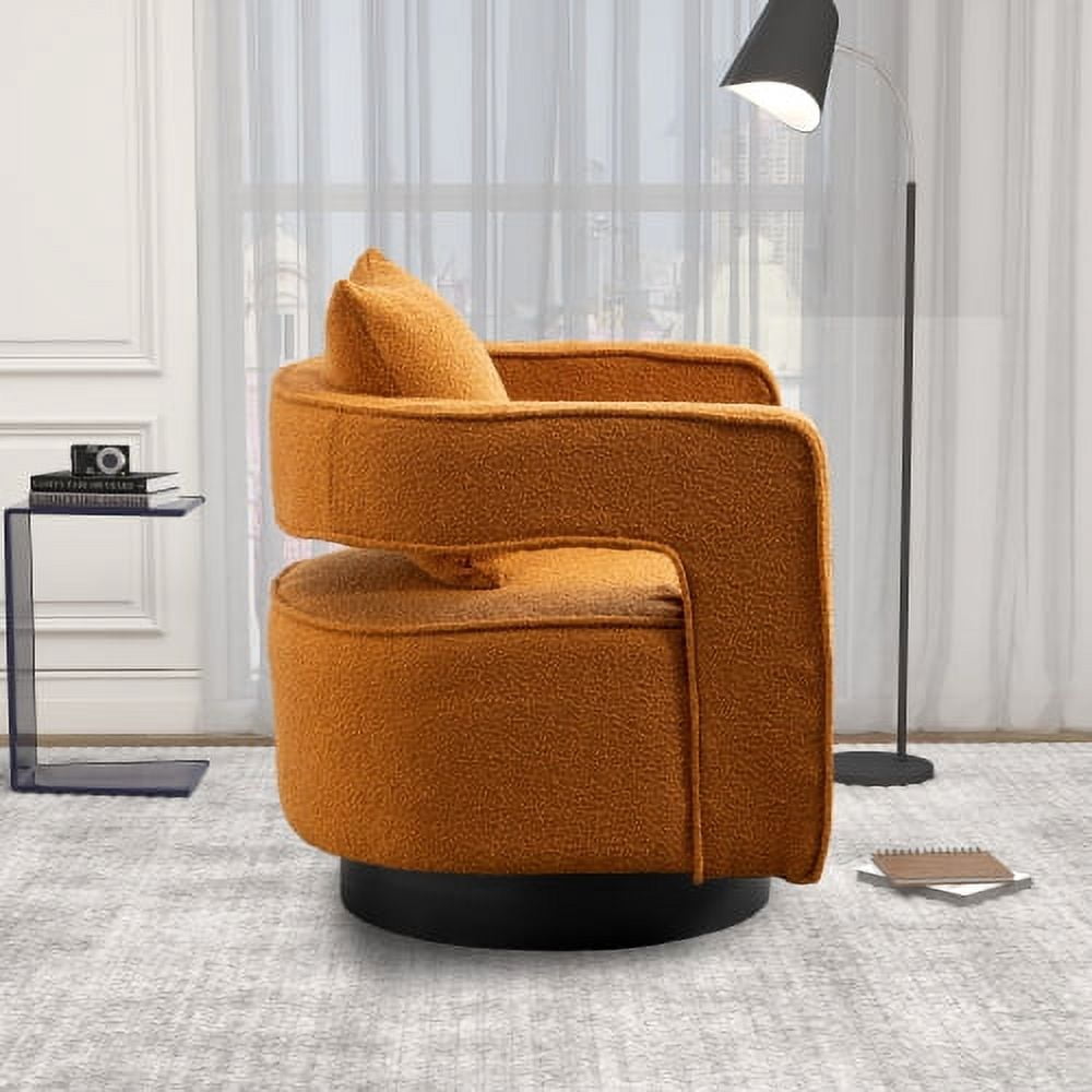 Leumius Swivel Accent Chair with Open Back,Modern Single Sofa Chair With Weathered Base for Nursery Bedroom Living Room Hotel Office, Club Chair Leisure Arm Chair for Lounge,Caramel Polyester