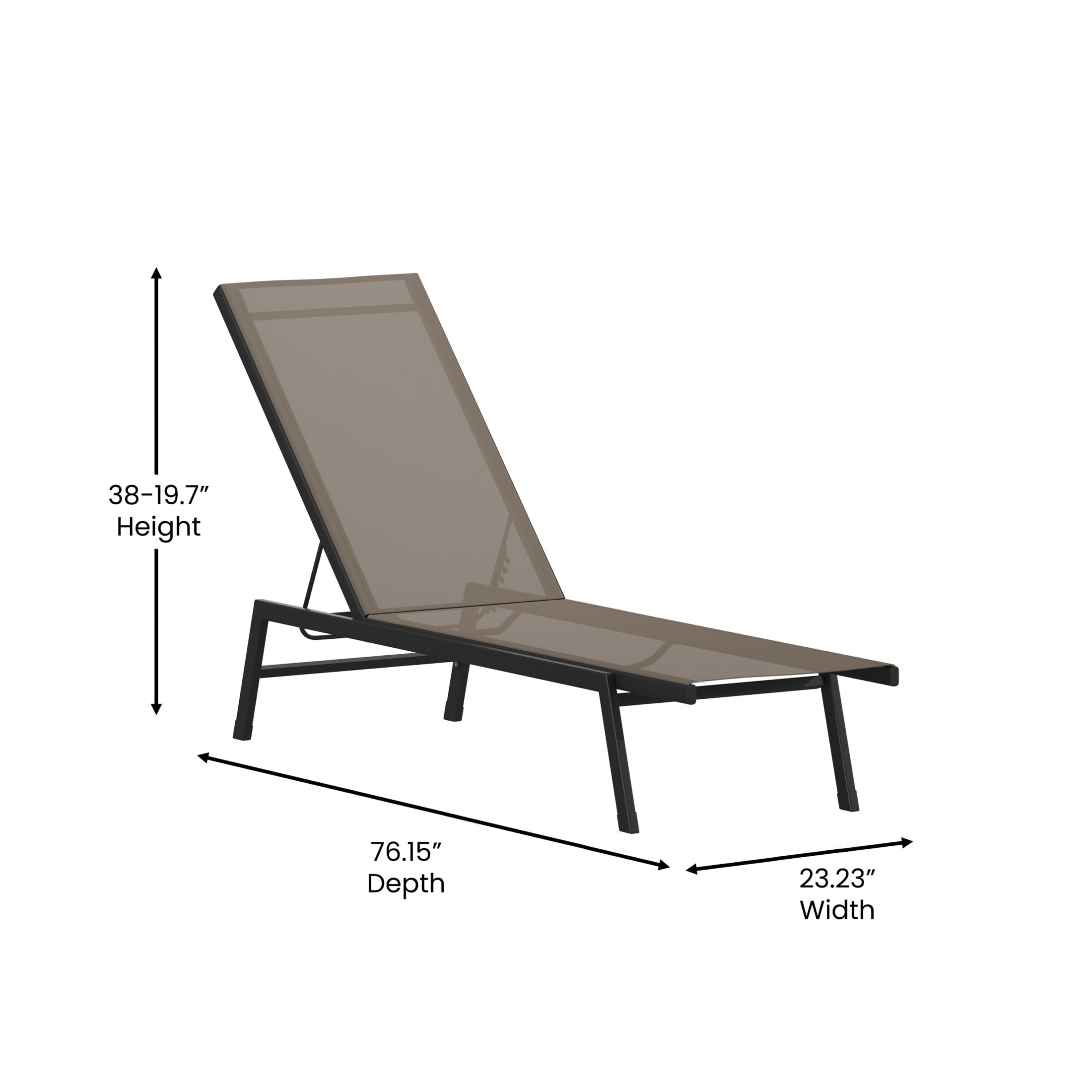 Flash Furniture Brazos Set of 2 Adjustable Chaise Lounge Chairs, Outdoor Five-Position Recliners, All Weather, Black/Brown