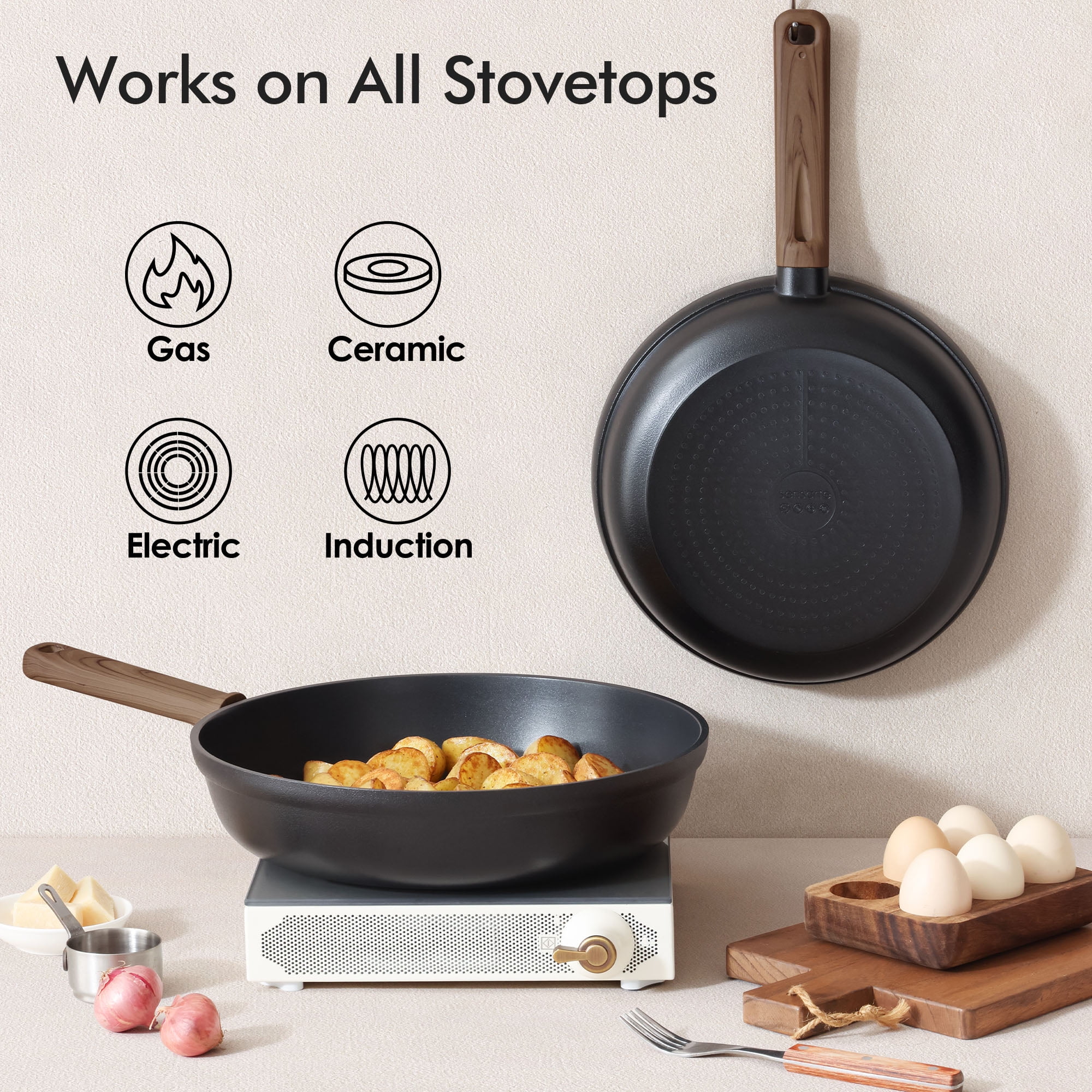 SENSARTE 12 Inch Nonstick Frying Pan Skillet with Lid - Thumbnail 2