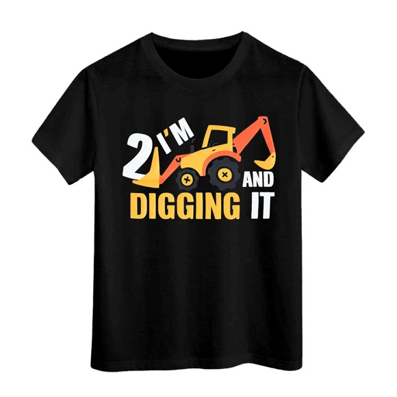TAIAOJING Boy Girl New Cozy T-Shirts Cartoon Bulldozer Printed Short Sleeve O-Neck Stylish Tshirts Summer Top For Toddler To Teenager Slim-Fit Trendy Clothes