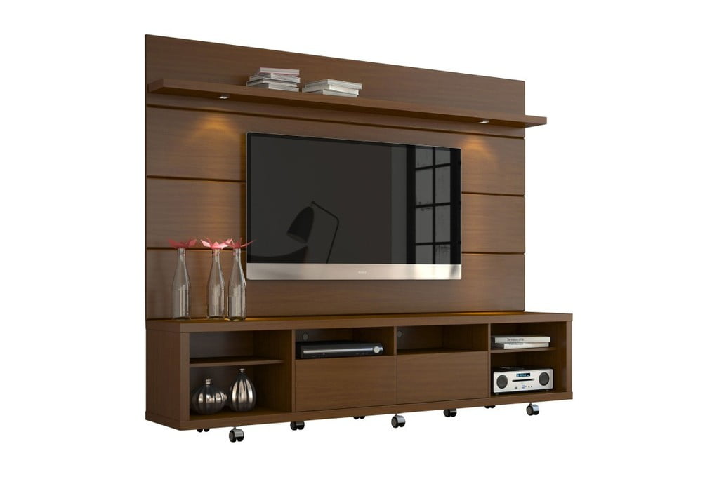 Cabrini TV Stand and Floating Wall TV Panel with LED Lights 2.2 in Nut