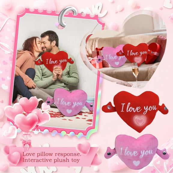 Valentines Day Decorations Pillow Interactive Plush Toy with Sound - “I Love You” Pink Stuffed Cushion Gift for Valentine's Day Anniversary Birthday Girlfriend Boyfriend Pink, 11.8", 1pcs