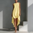 thumbnail image 6 of Smsaxvxz Summer Dresses for Women Fashion Solid Crew Neck Sleeveless Flowy Hem Casual Loose Beach Vacation Sundress Yellow M, 6 of 6