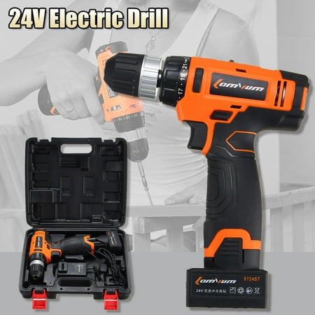 24V Cordless Mini Portable Electric Drill Screwdriver Inpact Wrench Rechargeable Lithium Ion Li-Battery 2 Speed Power Tools Hammer Home Decor Driver 0-1450R/MIN Household With (Best Portable Power Tools)