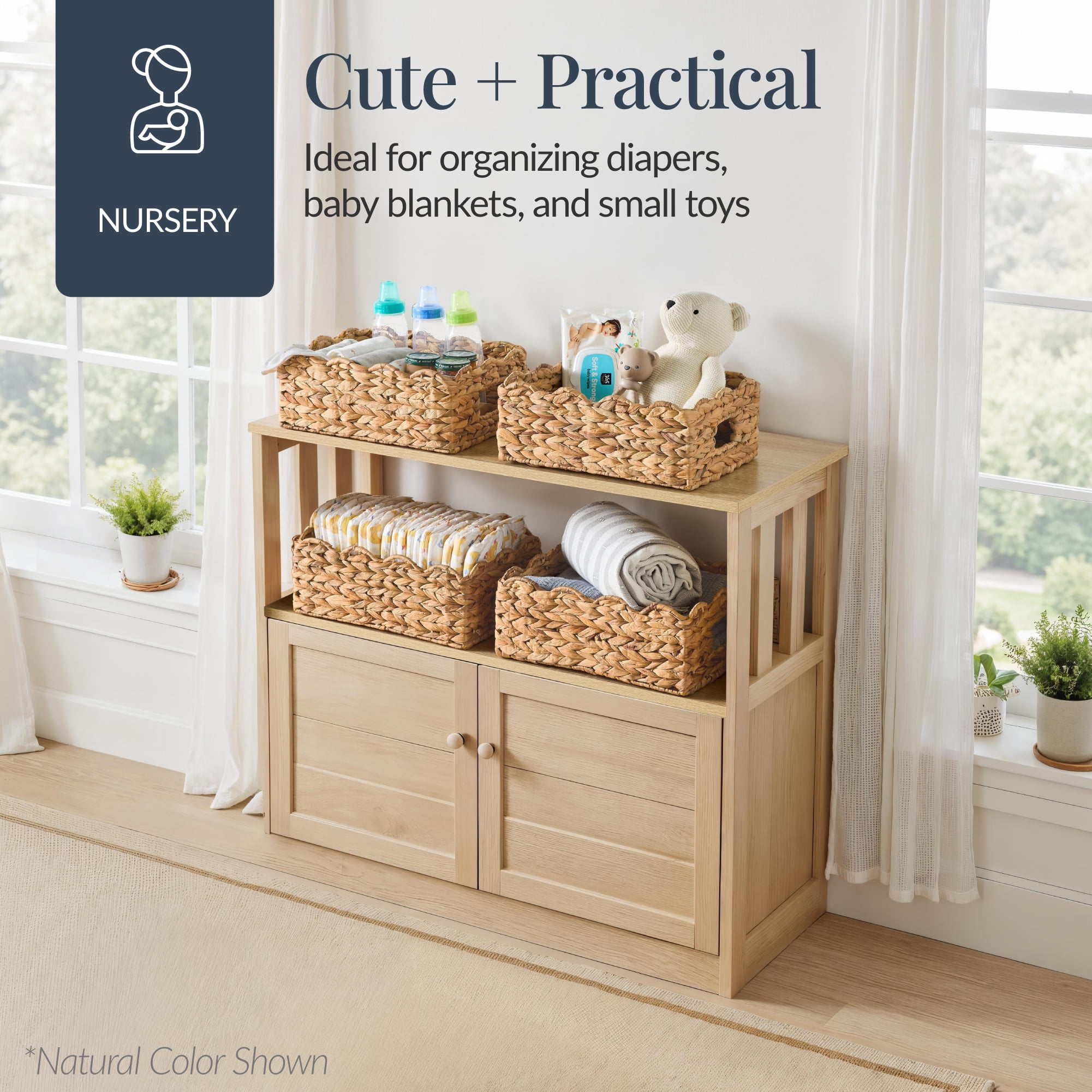Best Choice Products 9x12 Scalloped Shelf Baskets, Woven Storage Bins, 4 Pack - Natural with White Trim