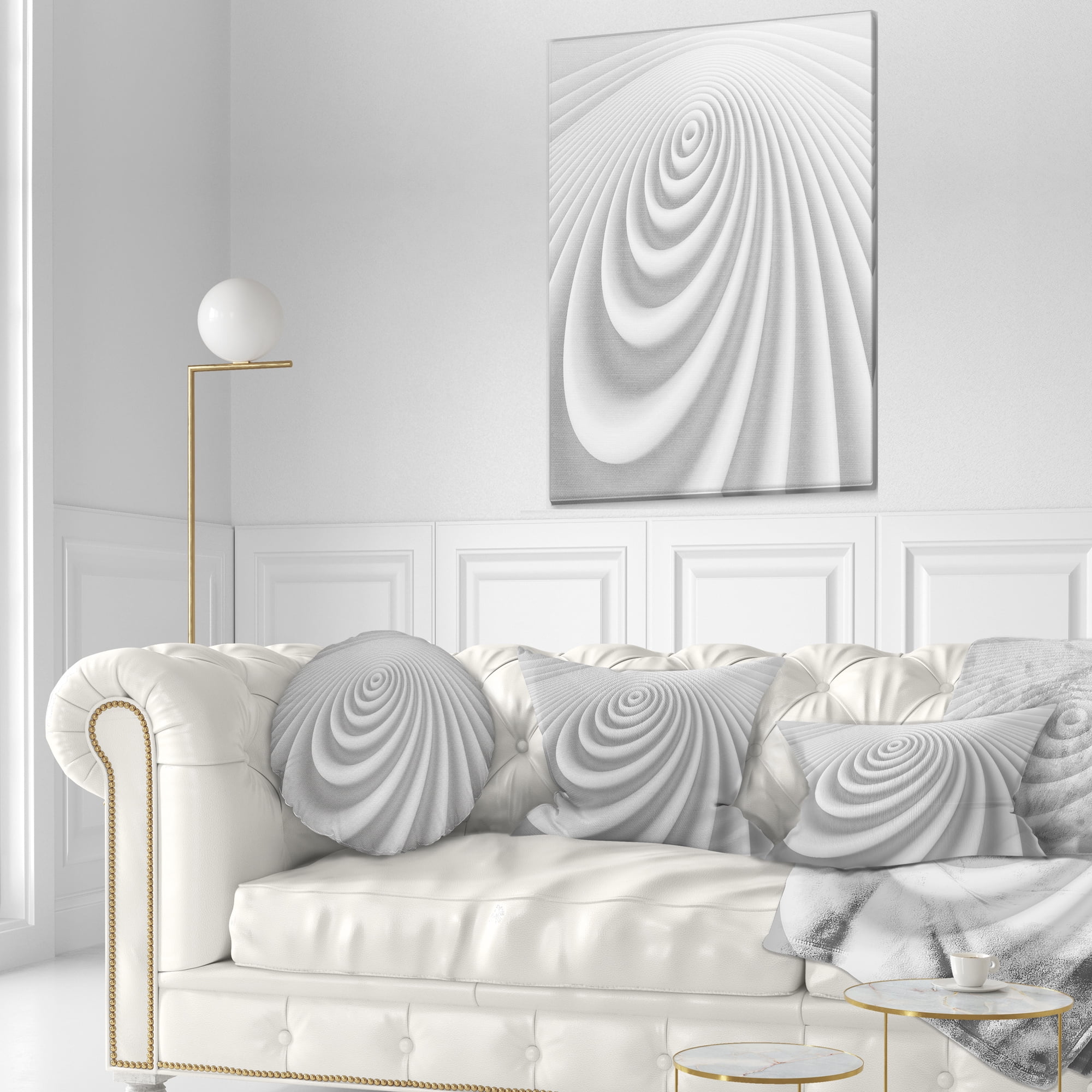 Designart Fractal Rounded White 3D Waves - Contemporary Throw Pillow - 12x20