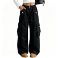 thumbnail image 3 of CYRBOKO Girls Cargo Pants with Pockets, Outdoor Elastic Waist Casual Loose Fit Wide Leg Pants Black Size 7-8 T, 3 of 5