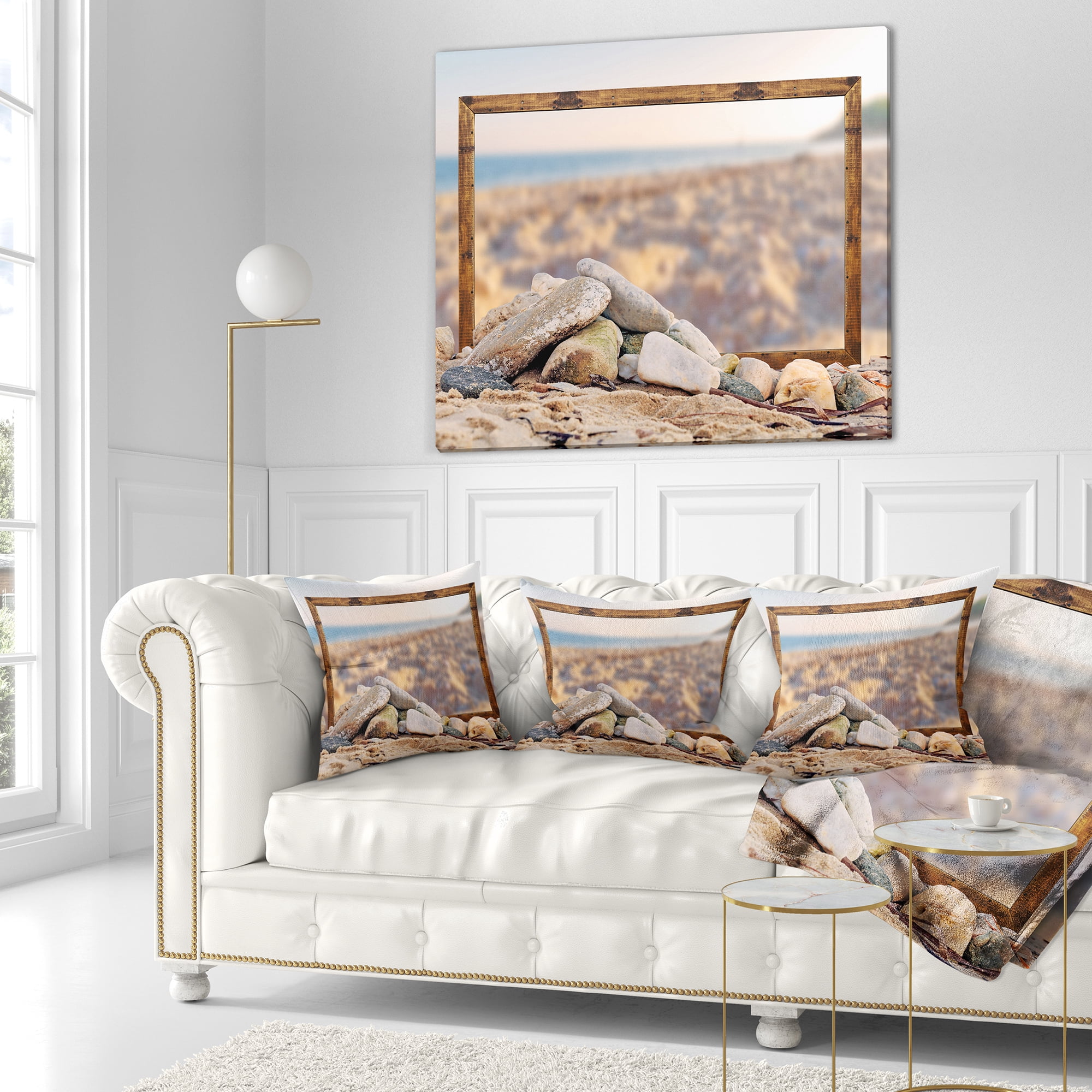 Designart Framed Effect Blurred Seashore - Landscape Printed Throw Pillow - 18x18