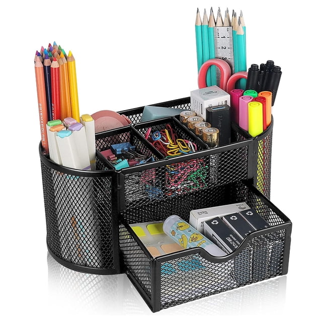 Organizador de escritorio FloreceBien, accesorios de oficina, organizador de escritorio de malla multifuncional con 8 compartimentos y 1 cajón para el hogar, la oficina, la escuela, el taller, la