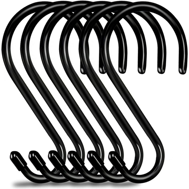 6 Inch Large S Hooks for Hanging Plants Clothes Tools, Heavy Duty Non-Slip  Vinyl Coated Metal Hanging Hooks Black S Shaped Hooks for Pots Pans Hats
