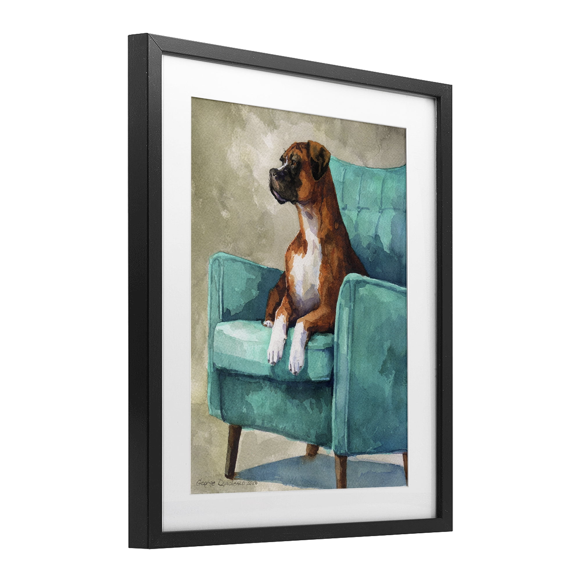 Stupell Industries Majesty Boxer on Armchair Black Framed Print Under Glass, design by George Dyachenko