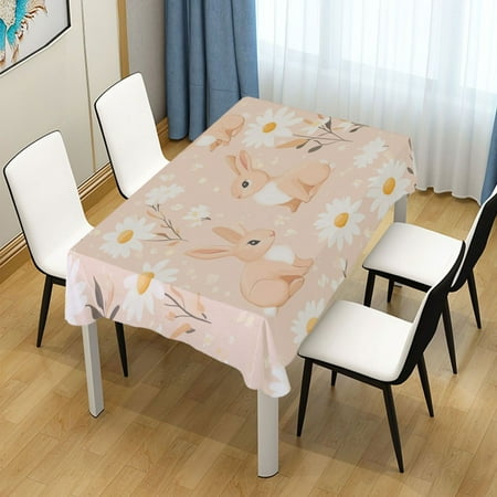 

60x108 Inch Tablecloth Polyester Square Tablecloth for Home Kitchen Dinner Decor Bunnies and Daisies Pattern