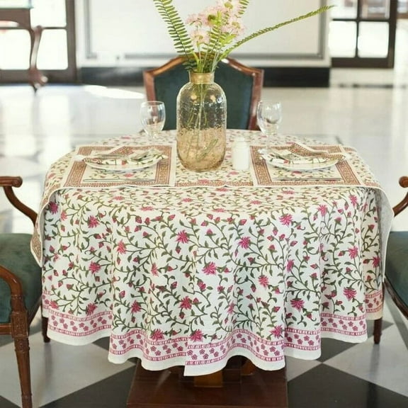 New Era Creation Baby Pink Print Table Cloth, Cover India Cotton Table Linen, Custom,Gift for Her,Indian Table Cloth Indigo Print