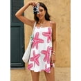 thumbnail image 6 of Pink Palm Tree Print Spaghetti Strap Mini Dress For Women, Casual Summer Vacation Sundress, 6 of 8
