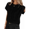thumbnail image 3 of Hauts d'Été à Manches Courtes pour Femmes en Tricot Texturé Col Rond T-Shirts pour Enseignants Noir G, 3 of 9