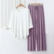 thumbnail image 2 of Conjunto de pijama con cuello en V para mujer: top de manga 3/4 y pantalones anchos, color liso, ropa de dormir ligera, tallas L/XL, 2 of 3