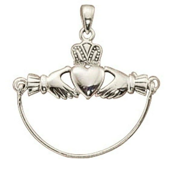 Sterling Silver 18" 1mm Box Chain Claddagh Charm Holder Pendant Necklace