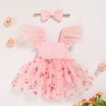 thumbnail image 2 of ZEHJUHAN Baby Girl Tulle Romper Summer Bodysuit with Flutter Sleeves Floral Embroidery Cake Smash Outfit First Birthday Photo Shoot Pink，6-12M, 2 of 7