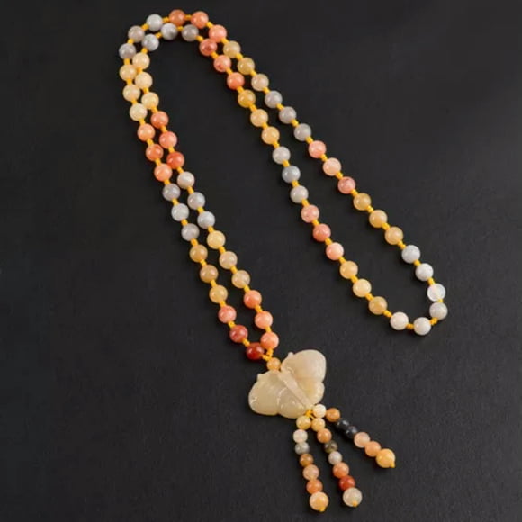 HOOUN Collier Chaîne à Maillons Papillon en Perles de Jade Multicolore 100 % Naturel