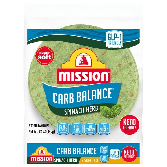 Mission Carb Balance Spinach & Herb Flour Tortillas, Soft Taco Size, 8 Count