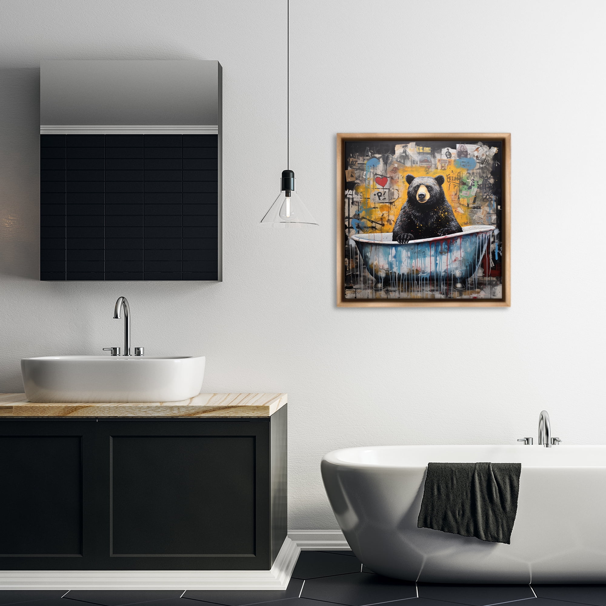 Stupell Industries Graffiti Bathing Bear Typography Painting Brown Floater Framed Canvas Art Print Wall Art, 25 x 25