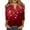 Deep Red, variant on Women's Christmas Snowflake Tree Print V-Neck Decorative Button 3/4 Sleeve T-Shirt, Ladies Holiday Fashion Top for Seasonal Wear, Comfortable Casual Blouse,White 3XL