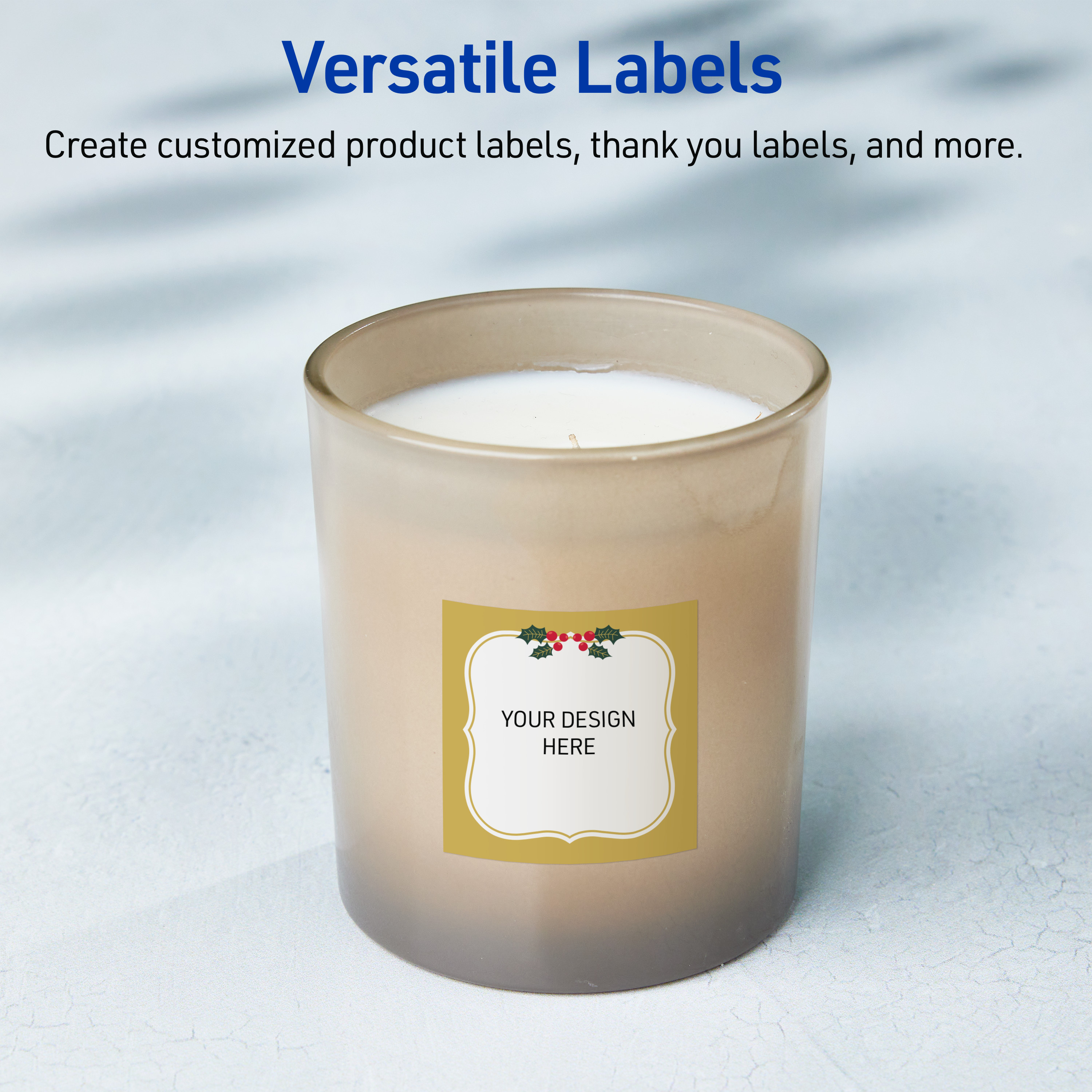 Avery Labels, 3" x 3", Glossy White, Gold Frame/Holly Berries