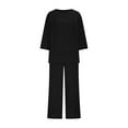 thumbnail image 3 of Linen Outfits Women 2 Piece Casual Summer Plus Size 3/4 Sleeve Tops & Wide Leg Pants Matching Sets, 3 of 8