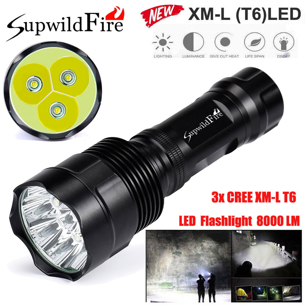 Tactical Flashlight Zoomable 30000lm 3 Modes T6 LED 18650 Camp Torch Lamp Light 