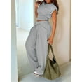 thumbnail image 6 of Women'S 2 Piece Outfits Lounge Sets Cap Sleeve Tank Tops Wide Leg Pants Sets Tracksuits Match Sets Silver Grey XL, 6 of 9