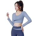 thumbnail image 4 of Wlynlyn Workout Crop Tops for Women Long Sleeve Athletic Shirts Cut out Front Gym Running Yoga Tights Top, 4 of 7