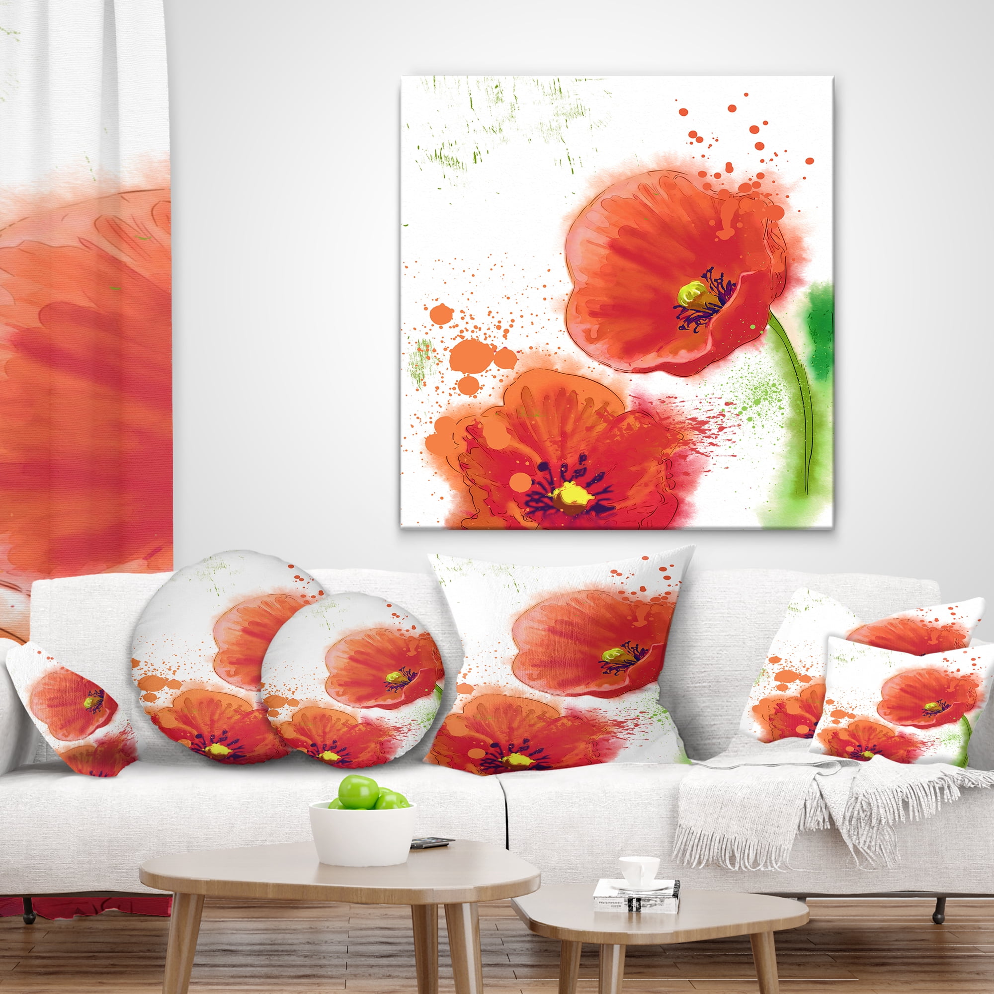 Designart Bloomy Red Tulips Watercolor - Flowers Throw Pillowwork - 18x18