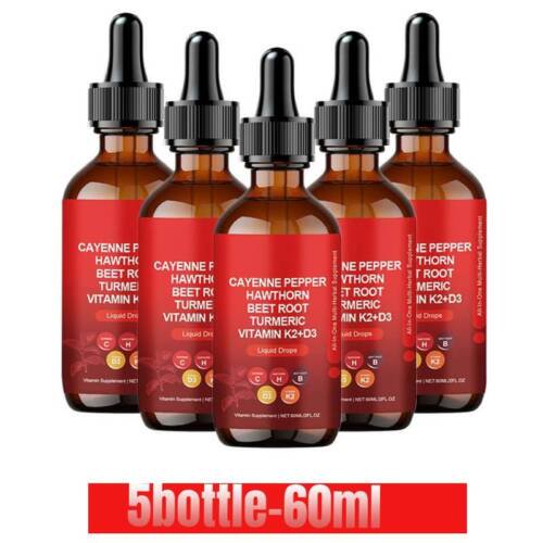 5X Pimienta de Cayena, Espino, Remolacha, Cúrcuma, Vitamina K2+D3, Gotas Líquidas! NUEVO Mejor