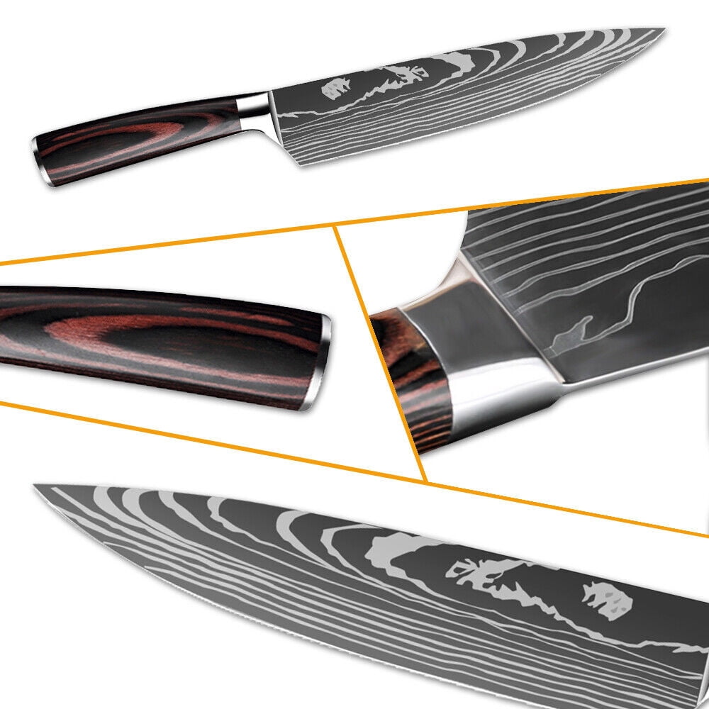 DFITO 8Pcs Kitchen Knife Set Damascus Pattern Stainless Steel Pro Chef Knives for Gift