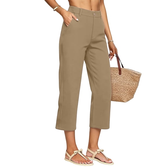 Yifymode Womens Pants Summer Casual High Waist Straight Leg Pants Loose Fit Lightweight Lounge Trousers with Pockets,Khaki 2XL