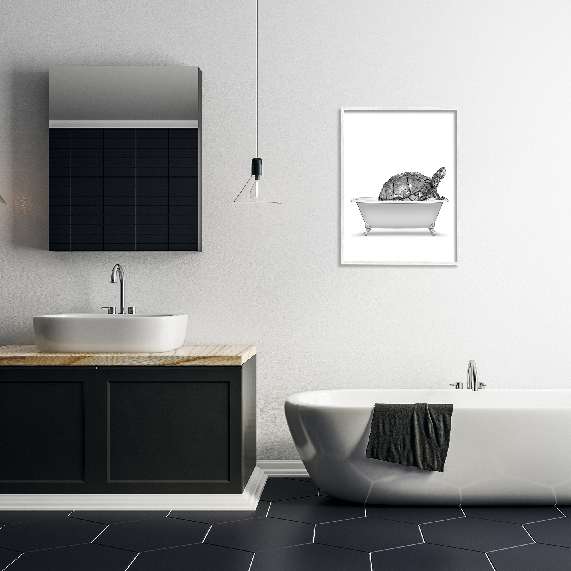 Stupell Industries Tortoise Bathing In Tub Sea Life Animals & Insects Painting White Framed Art Print Wall Art