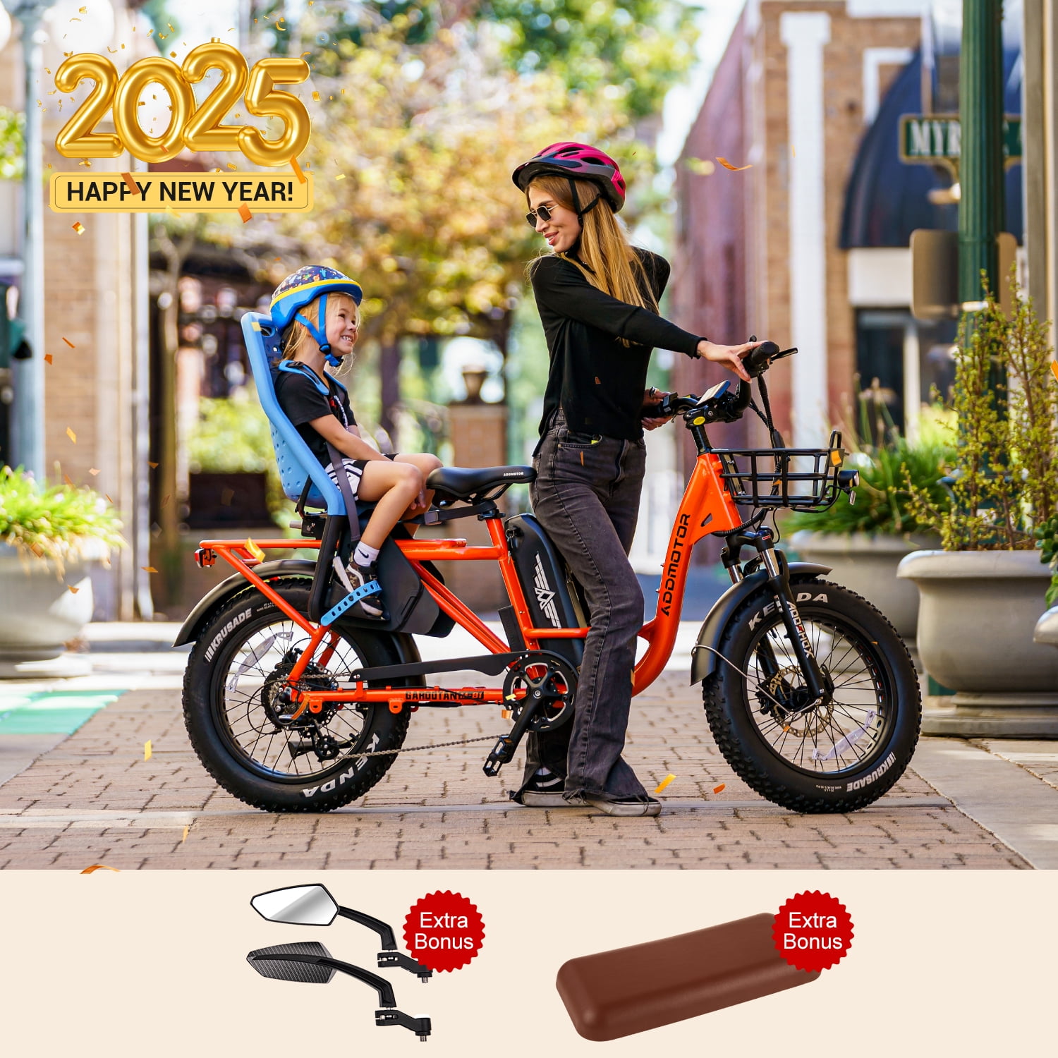 Addmotor Cargo Electric Bike, 105 Miles Range Electric Bicycle, 750W 48V 20AH Removable Samsung Battery UL Certified, Fat Tire Ebike for Adults, Shimano 7 Speed, M-81 Green