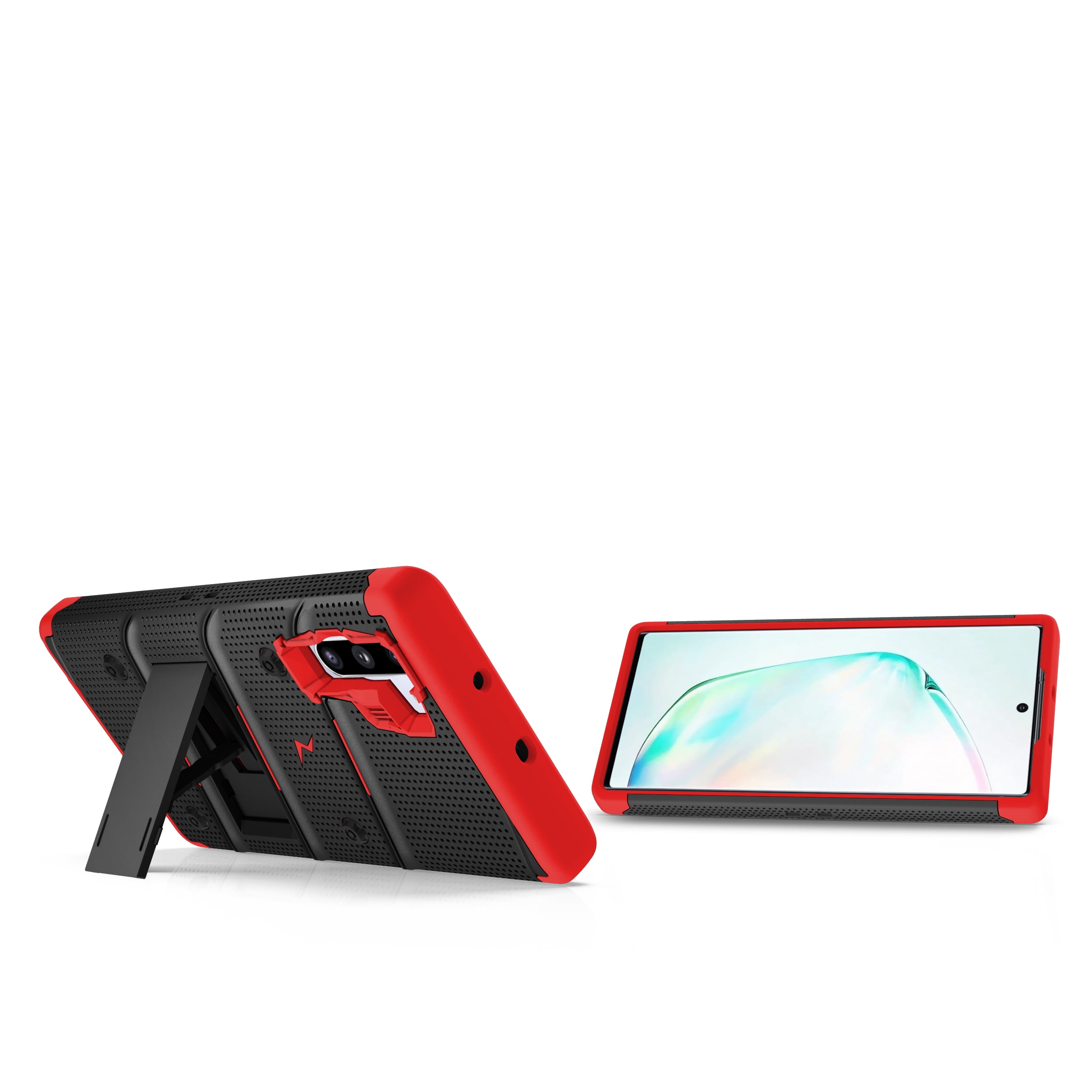 ZIZO BOLT Series for Samsung Galaxy Note 10 Case | Heavy-duty Military-grade Drop Protection w/ Kickstand Included Belt Clip Holster Lanyard (Black/Red)