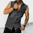 thumbnail image 6 of Beach Shirts for Men Men's Fitted Vintage Sleeveless Button Down Denim Vest Jacket Mens Shirt Black S, 6 of 6