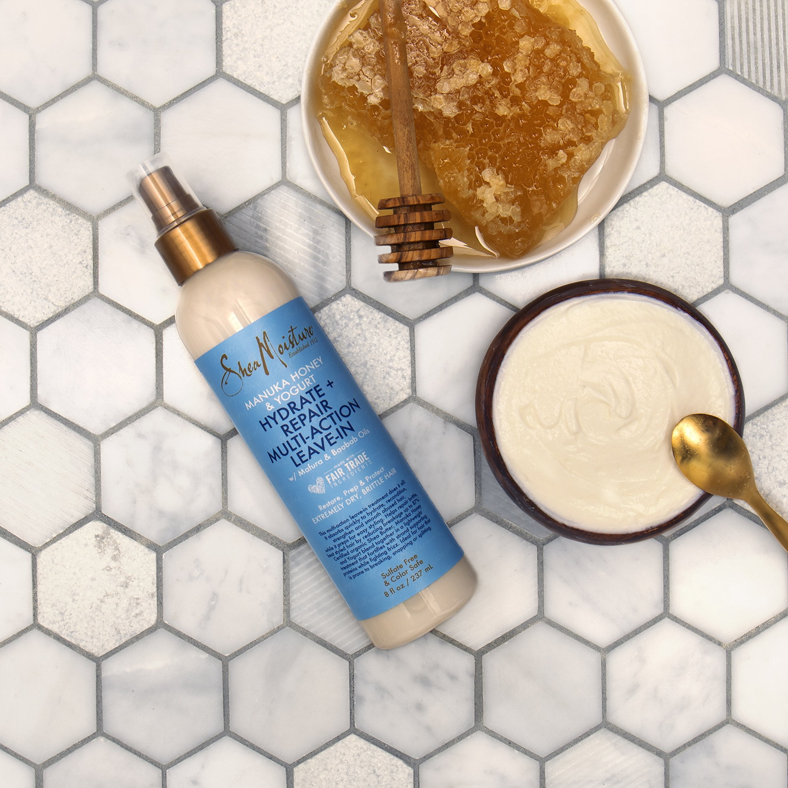 Shea Moisture Manuka Honey &amp; Yogurt Hydrate + Repair Combo Kit, Multi-Action Leave-In Hair Spray 8oz, Protein-Strong Treatment, Deep Conditioning for Hair 8oz
