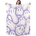 thumbnail image 6 of Preppy Throw Blanket Pink Smile Face Blanket Cute Flannel Soft Blanket Plush Fuzzy Pink Blanket Preppy Bedding Stuff for Dormitory Living Room 50" x 60"(Purple Distort Smile Face), 6 of 6