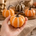 thumbnail image 6 of 4 Pcs 4 Inch Striped Artificial Pumpkins Halloween Pumpkin Decorations Fall Pumpkin Decor for Home Thanksgiving Halloween Tiered Tray Mantel Table Decor Red, 6 of 7