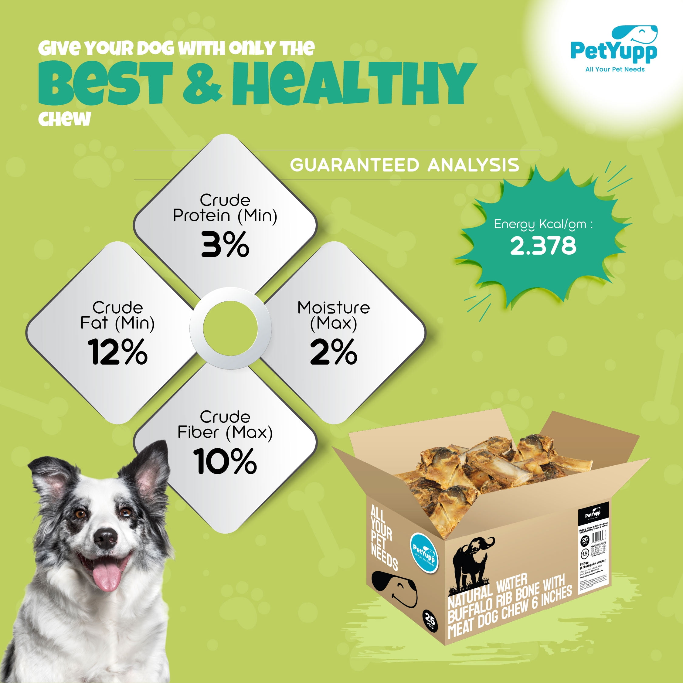 PetYupp Beef Rib Bones for Dogs, 25 Count