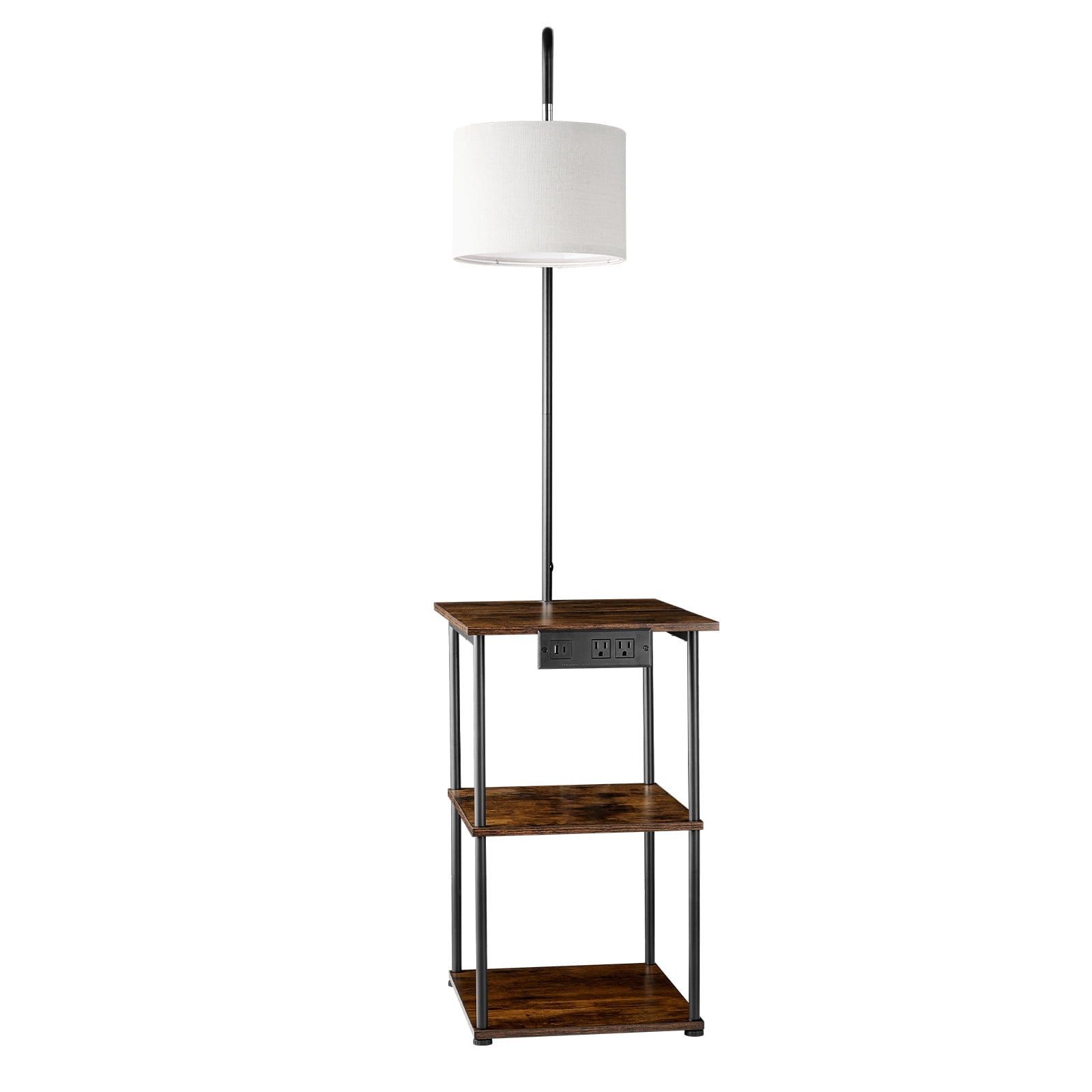 Floor Lamp with Table, Narrow 3-Tier End Table with Open Shelves & 3 Color Temperature Lighting, Side Nightstand Bedside Desk with USB & Type C & AC Charging Port for Living Room, Bedroom, Dorm